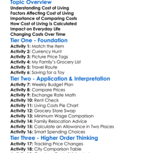 Cost Of Living Differences Worksheet Activity Booklet