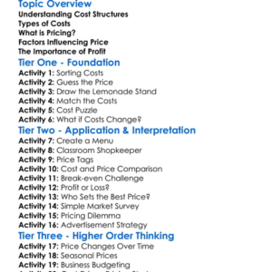 Cost Structures And Pricing Worksheet Activity Booklet