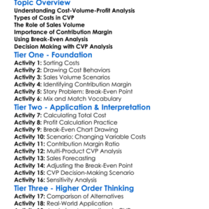 Cost-Volume-Profit Analysis Worksheet Activity Booklet