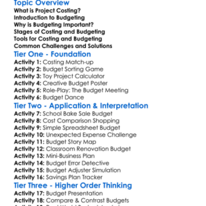 Costing And Budgeting For Projects Worksheet Activity Booklet