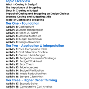 Costing And Budgeting In Design Worksheet Activity Booklet