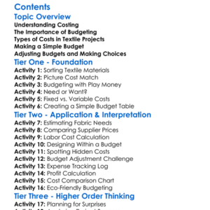 Costing And Budgeting Textile Projects Worksheet Activity Booklet