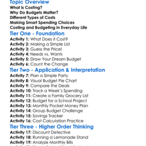 Costing And Budgeting Worksheet Activity Booklet