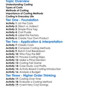 Costing Methods Worksheet Activity Booklet