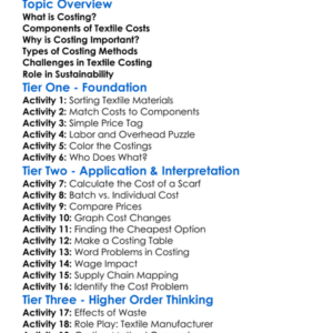 Costing Of Textile Products Worksheet Activity Booklet