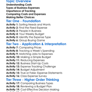 Costs And Expenses Worksheet Activity Booklet