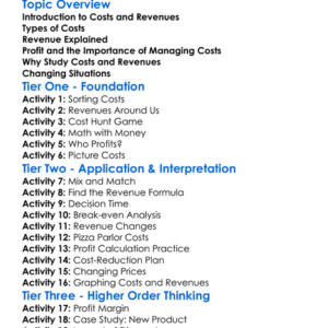 Costs And Revenues Worksheet Activity Booklet