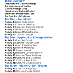 Costume Design And Textiles Worksheet Activity Booklet
