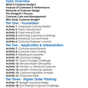 Costume Design Basics Worksheet Activity Booklet
