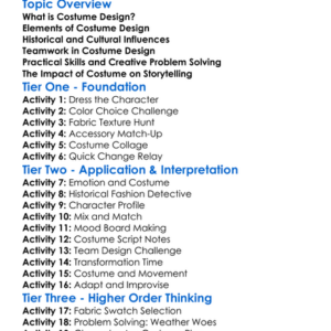 Costume Design Fundamentals Worksheet Activity Booklet