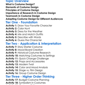 Costume Design Principles Worksheet Activity Booklet
