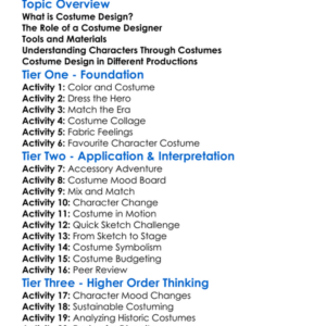 Costume Design Worksheet Activity Booklet
