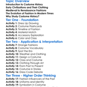 Costume History Worksheet Activity Booklet