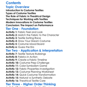 Costume Textiles And Theatrical Applications Worksheet Activity Booklet
