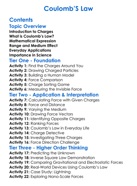Coulombs Law Worksheet Activity Booklet
