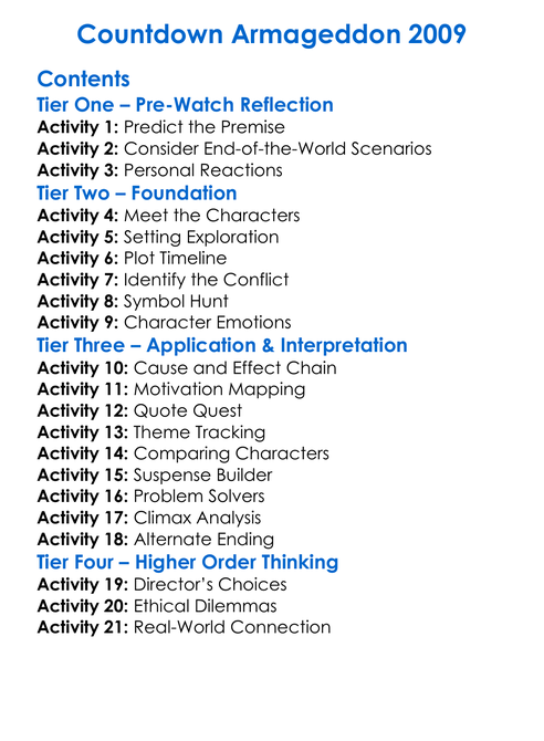 Countdown Armageddon 2009 Worksheet Activity Booklet