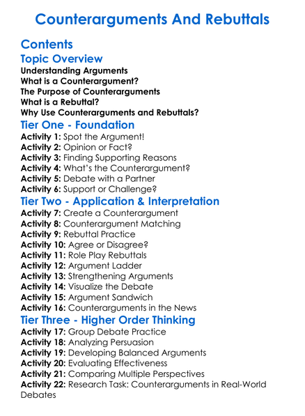 Counterarguments And Rebuttals Worksheet Activity Booklet