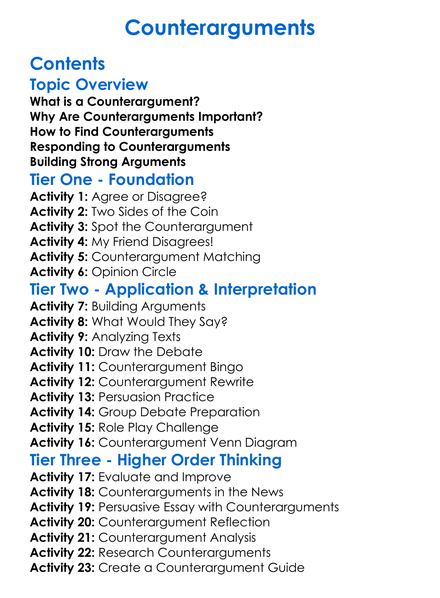 Counterarguments Worksheet Activity Booklet