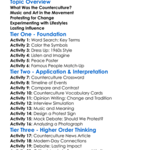 Counterculture Of The 1960S Worksheet Activity Booklet