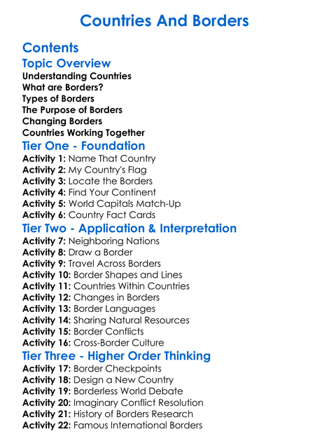 Countries And Borders Worksheet Activity Booklet