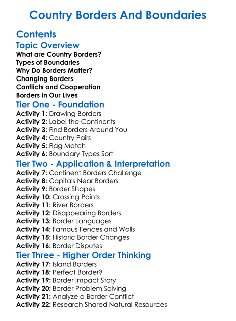Country Borders And Boundaries Worksheet Activity Booklet