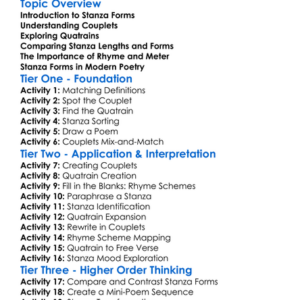 Couplet Quatrain Stanza Forms Worksheet Activity Booklet