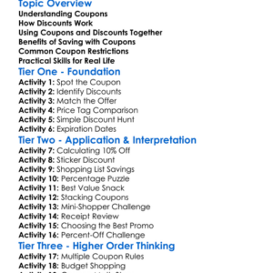 Coupons And Discounts Worksheet Activity Booklet
