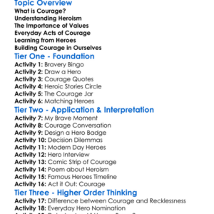 Courage And Heroism Worksheet Activity Booklet