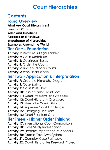 Court Hierarchies Worksheet Activity Booklet
