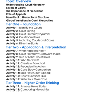 Court Hierarchy Worksheet Activity Booklet