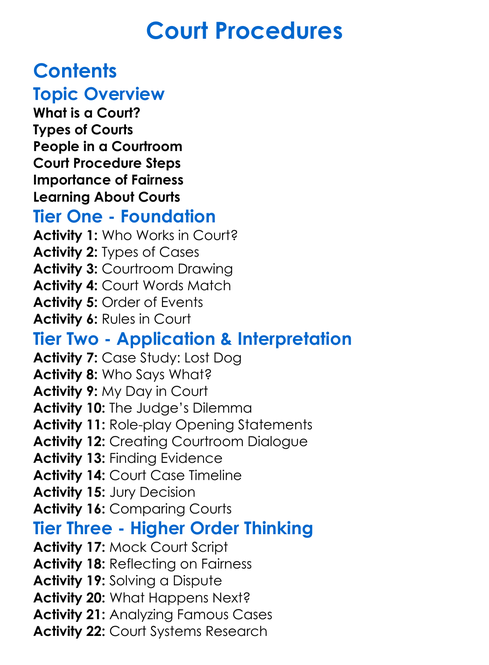 Court Procedures Worksheet Activity Booklet