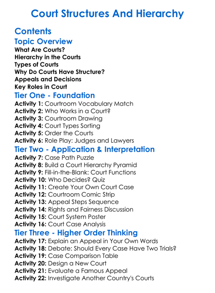 Court Structures And Hierarchy Worksheet Activity Booklet