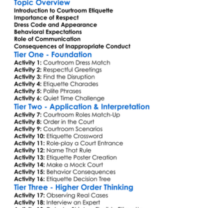 Courtroom Etiquette Worksheet Activity Booklet