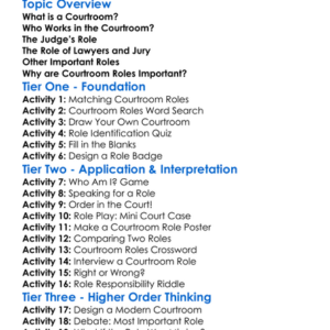 Courtroom Roles Worksheet Activity Booklet