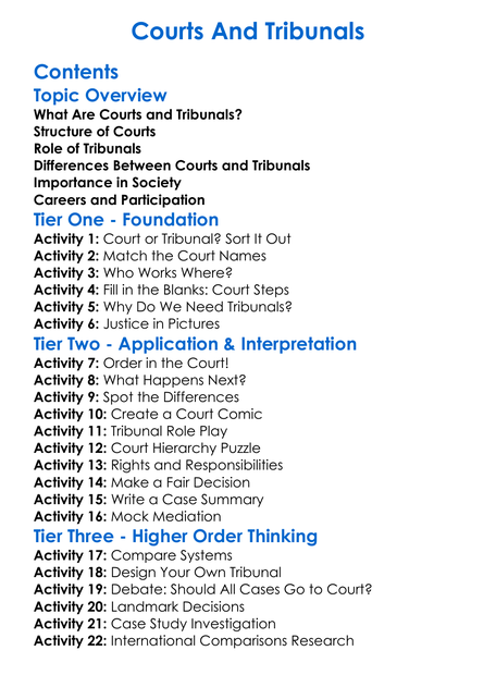 Courts And Tribunals Worksheet Activity Booklet