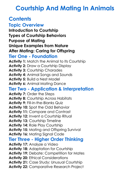 Courtship And Mating In Animals Worksheet Activity Booklet