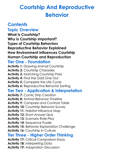 Courtship And Reproductive Behavior Worksheet Activity Booklet