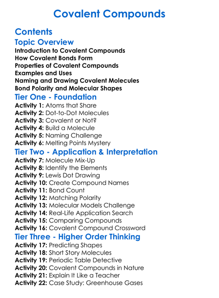Covalent Compounds Worksheet Activity Booklet