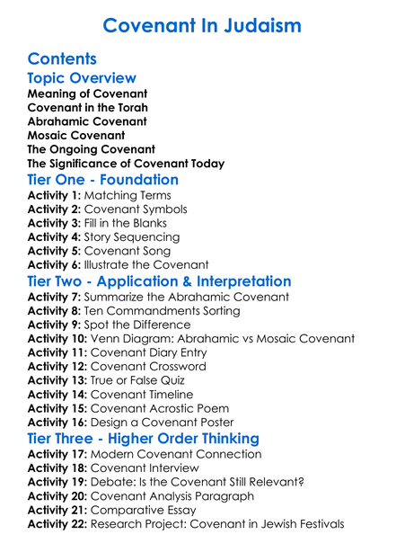 Covenant In Judaism Worksheet Activity Booklet