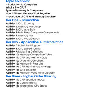 Cpu And Memory Structure Worksheet Activity Booklet