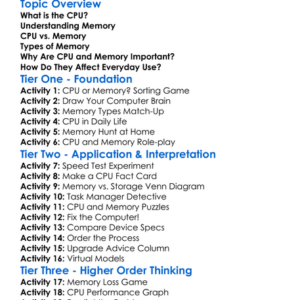 Cpu And Memory Worksheet Activity Booklet