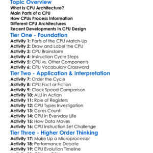 Cpu Architecture Worksheet Activity Booklet