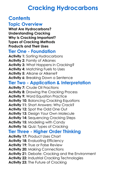 Cracking Hydrocarbons Worksheet Activity Booklet