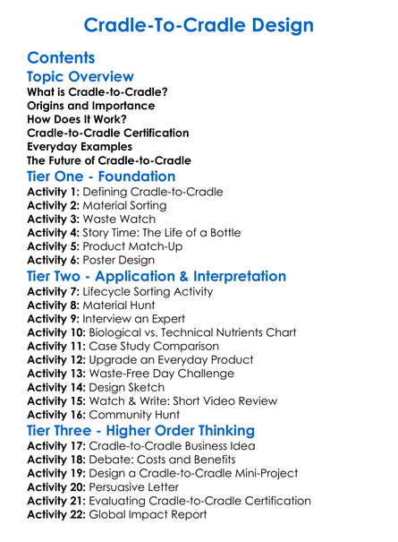 Cradle-To-Cradle Design Worksheet Activity Booklet