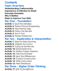 Craftsmanship And Attention To Detail Worksheet Activity Booklet