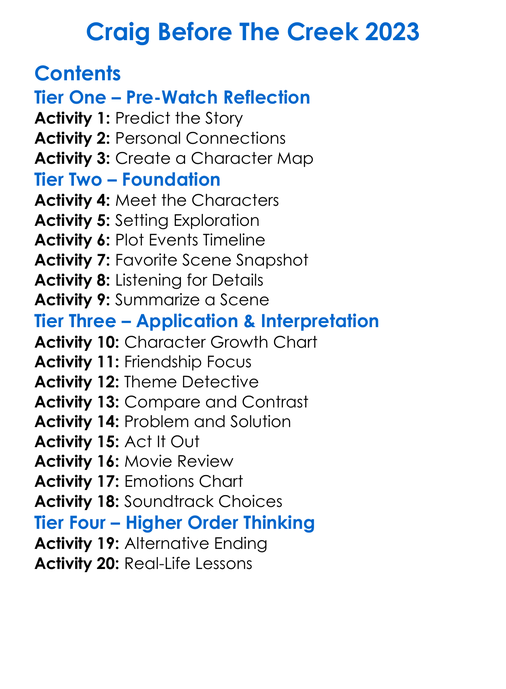 Craig Before The Creek 2023 Worksheet Activity Booklet