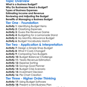 Creating A Business Budget Worksheet Activity Booklet