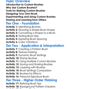 Creating Custom Brushes Worksheet Activity Booklet