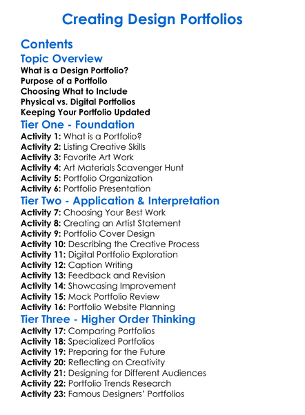 Creating Design Portfolios Worksheet Activity Booklet