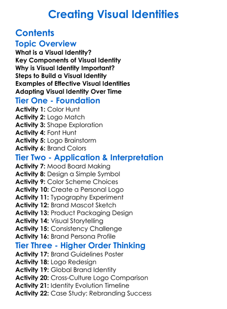 Creating Visual Identities Worksheet Activity Booklet